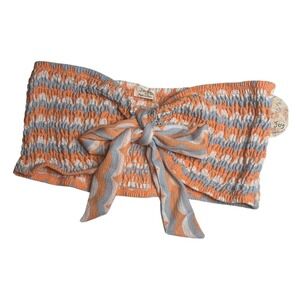 Jolie & Joy Women Orange Blue Smocked Tie Front Bandeau Crop Top NWT Large